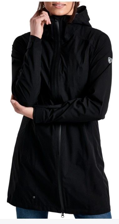 MAIN IMAGE OF KUHL WOMENS STRETCH VOYAGR TRENCH RAIN JACKET IN BLACKOUT SMALL WITH WATERPROOF