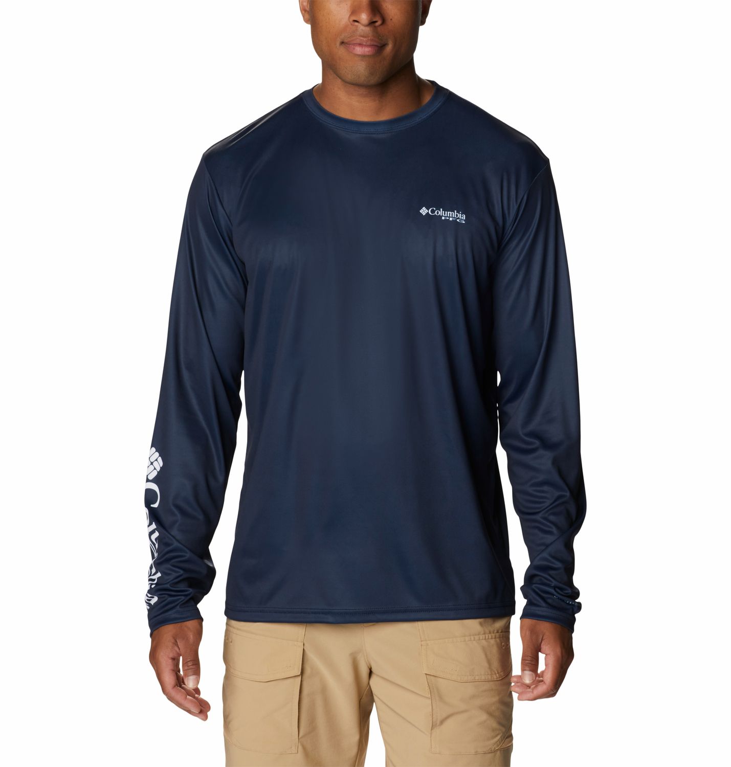 MAIN IMAGE OF COLUMBIA MENS TERMINAL TACKLE PFG™ FISH STAR LONG SLEEVE IN NAVY/WHITE TROUT MEDIUM