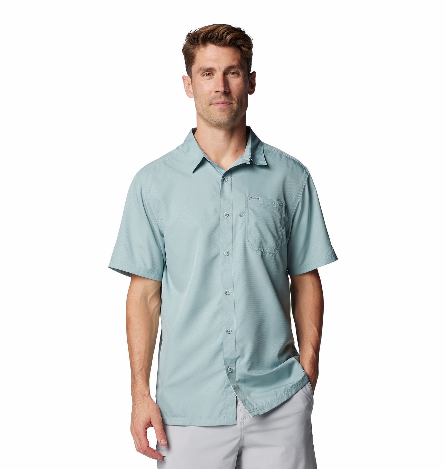 MAIN IMAGE OF COLUMBIA MENS SLACK TIDE™ CAMP SHORT SLEEVE SHIRT IN CRUSHED BLUE SMALL WITH UPF 50
