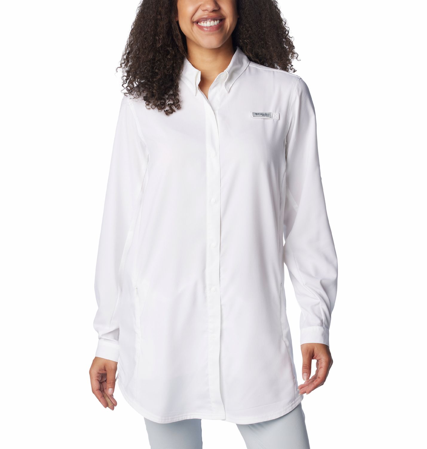 MAIN IMAGE OF COLUMBIA WOMENS TAMIAMI™ TUNIC LONG SLEEVE SHIRT IN WHITE XS WITH UPF 40