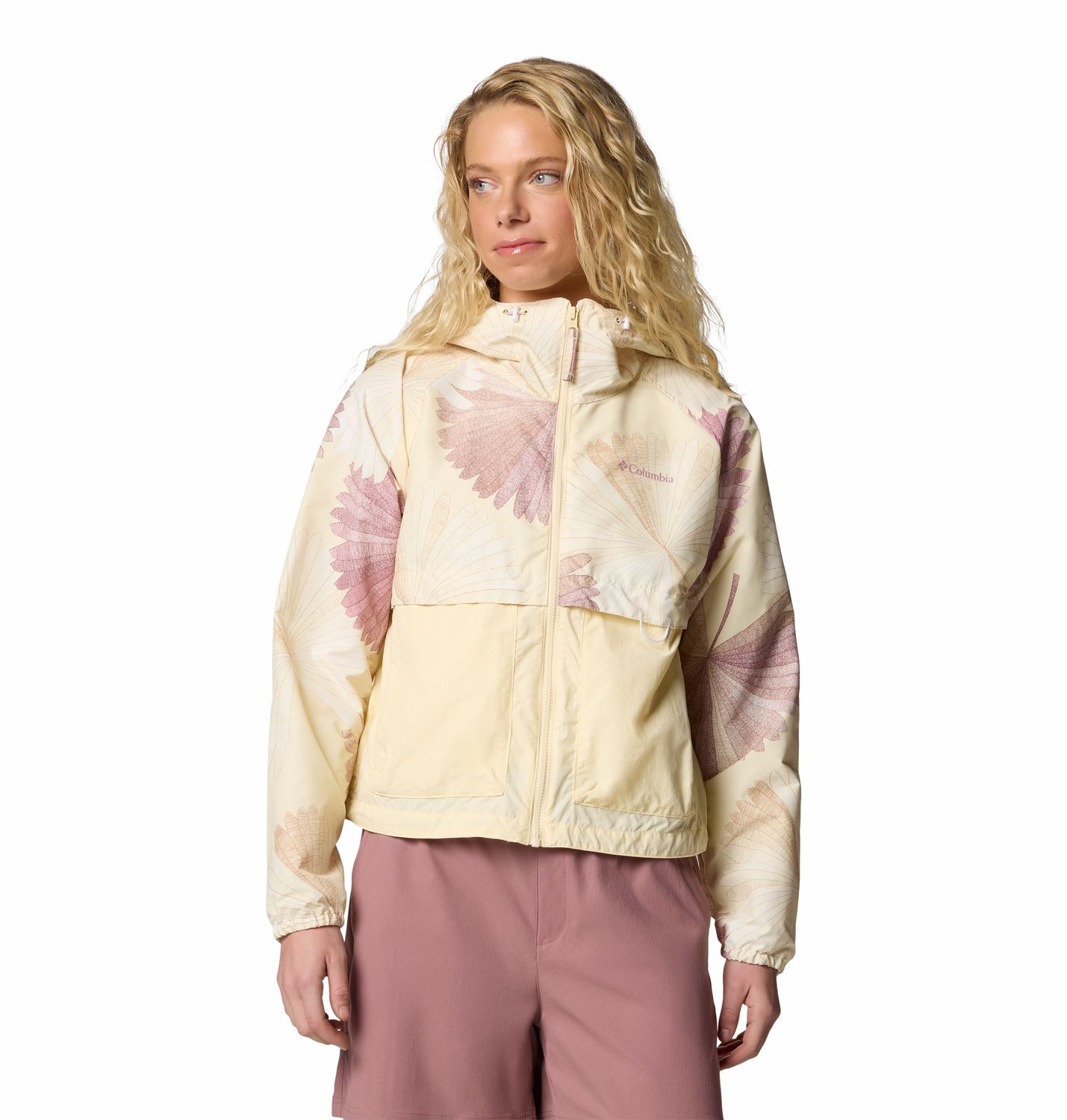 MAIN IMAGE OF COLUMBIA WOMENS SPIRE VALLEY™ PRINTED WINDBREAKER IN LEMON WASH RAYS/LEMON WASH XS