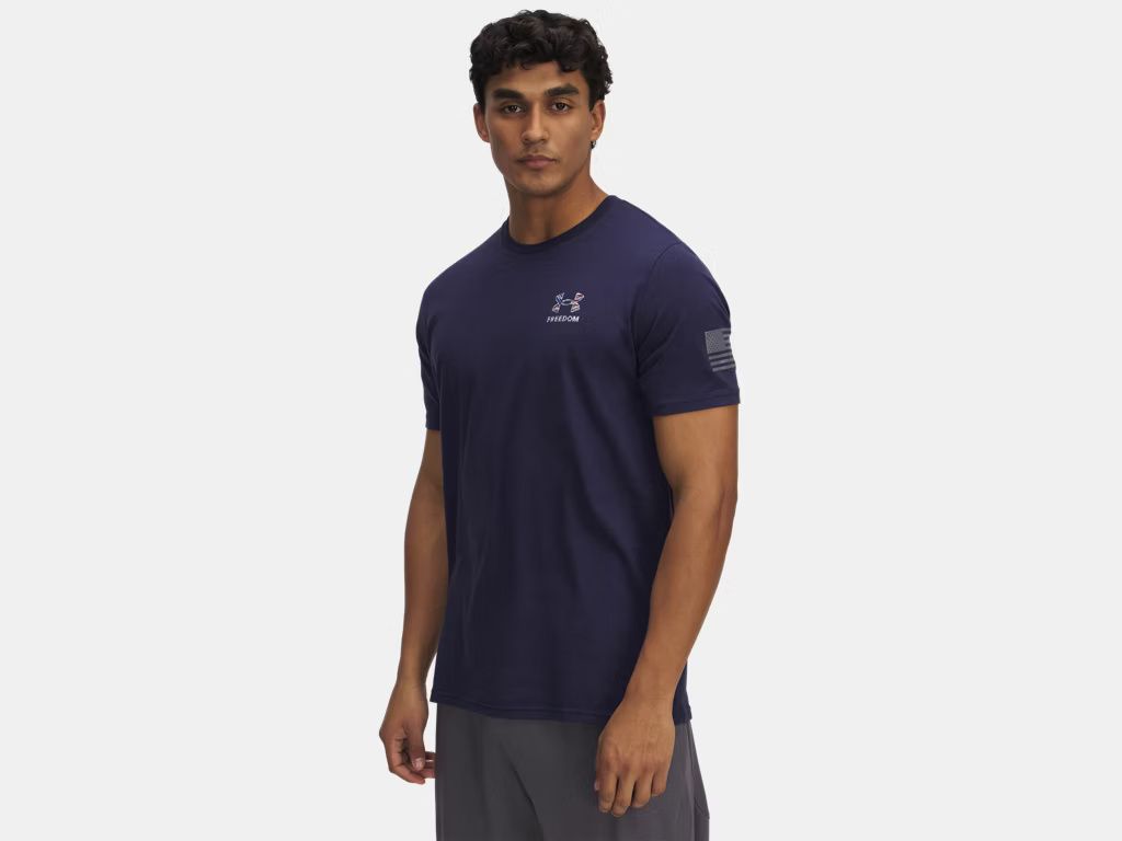 MAIN IMAGE OF UNDER ARMOUR MENS UA FREEDOM EAGLE SHORT SLEEVE SHIRT IN NAVY/TITAN GRAY SMALL