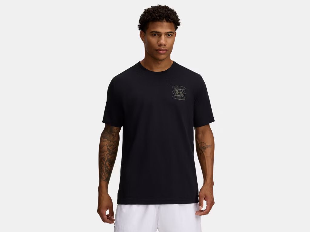 MAIN IMAGE OF UNDER ARMOUR MENS UA OUTDOOR MOUNTAIN SHORT SLEEVE SHIRT IN BLACK/CITY KHAKI SMALL