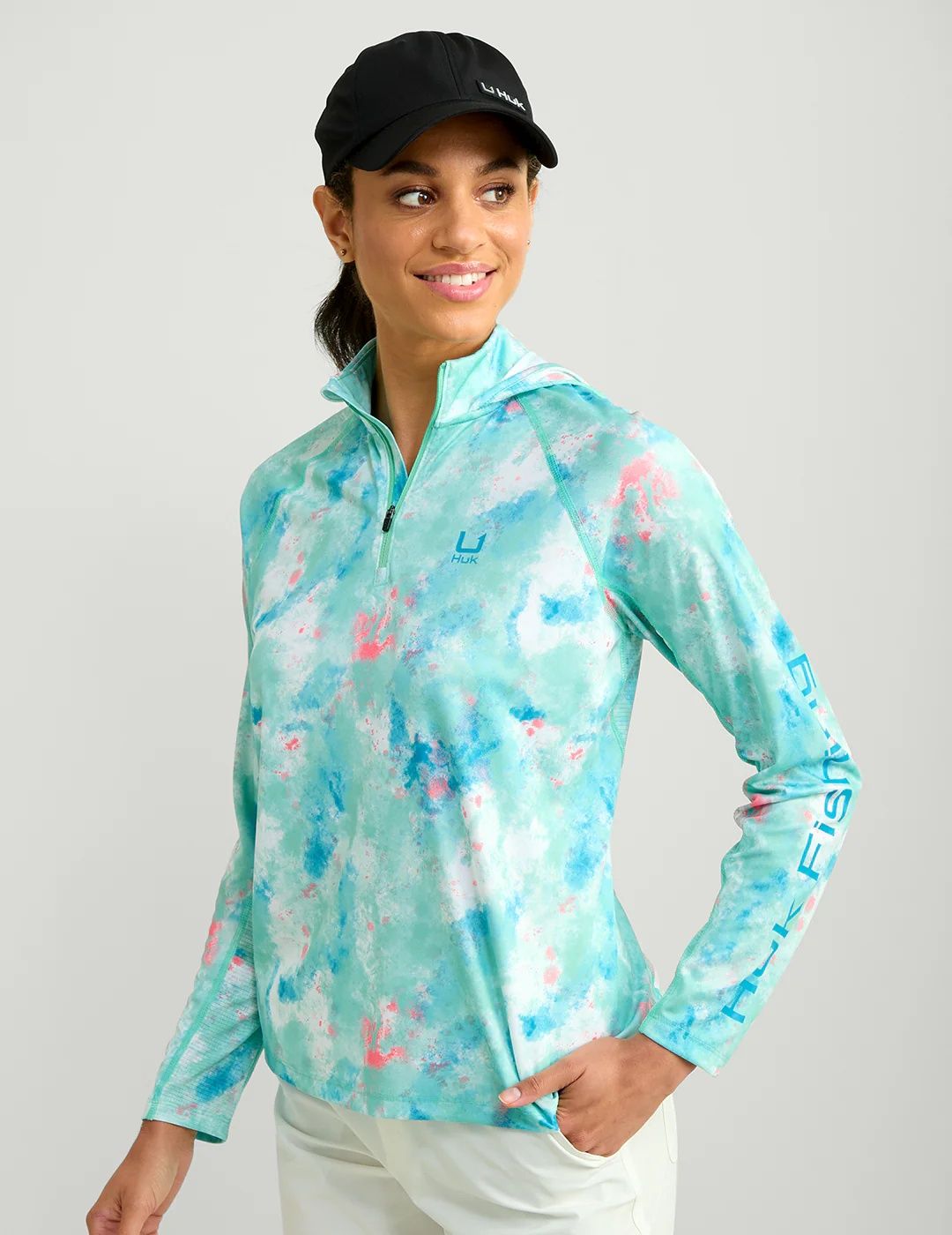 MAIN IMAGE OF HUK WOMENS ICON PRINTED HOODIE IN BERMUDA XS WITH SOFT FABRIC AND QUICK DRYING