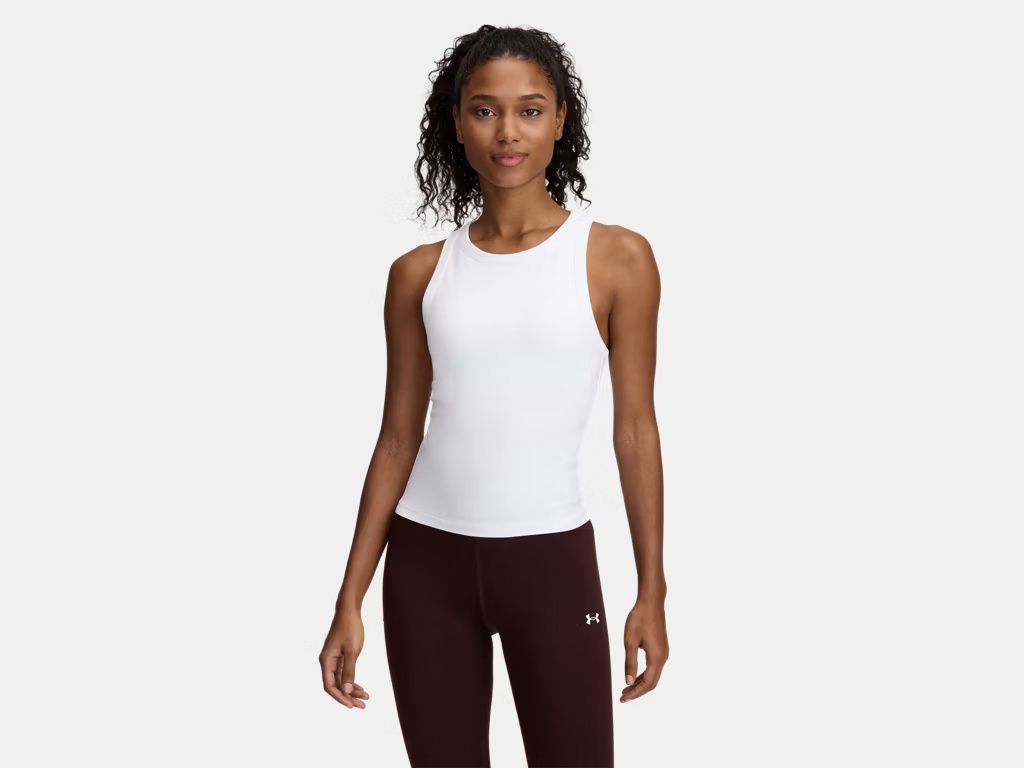 MAIN IMAGE OF UNDER ARMOUR WOMENS MOTION HIGH NECK TANK TOP IN WHITE/HALO GRAY XS