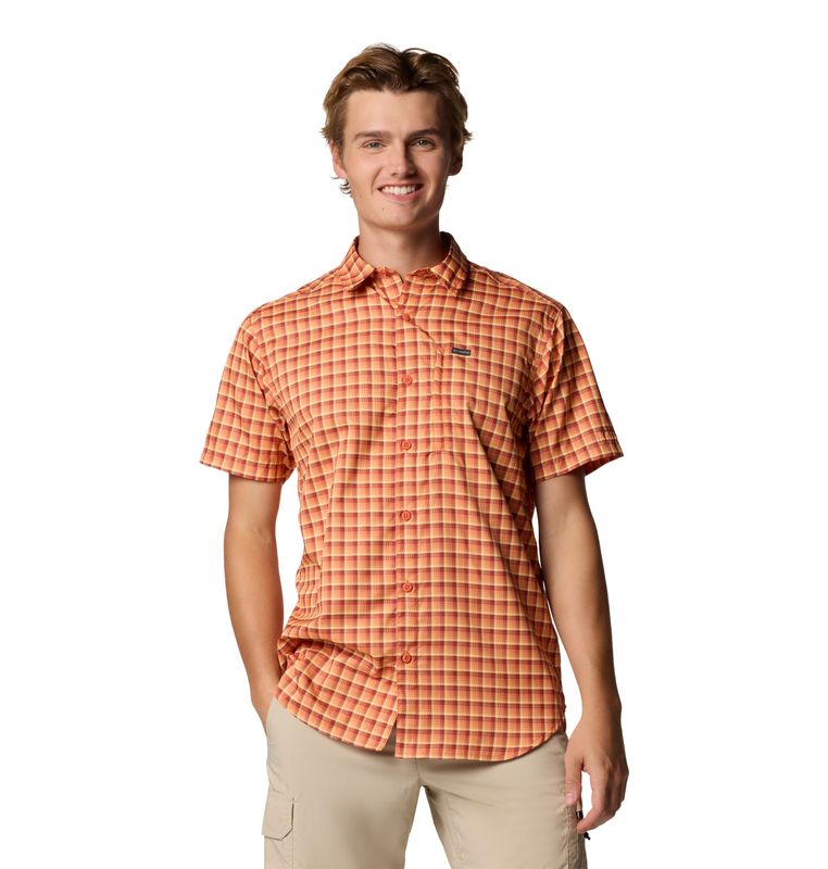 FRONT VIEW OF COLUMBIA MENS SILVER RIDGE™ UTILITY LITE NOVELTY SHORT SLEEVE SHIRT WITH UPF 50