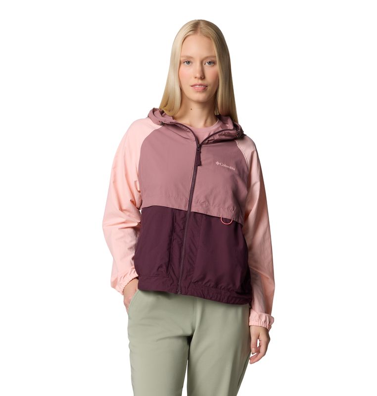 FRONT VIEW OF COLUMBIA WOMENS SPIRE VALLEY™ WINDBREAKER JACKET WITH UPF 50