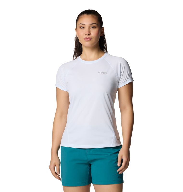 FRONT VIEW OF COLUMBIA WOMENS CIRQUE RIVER™ PRO CREW SHORT SLEEVE SHIRT WITH UPF 40