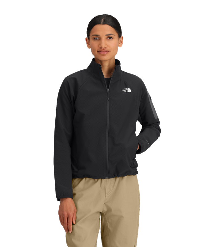 FRONT VIEW OF THE NORTH FACE WOMENS TEK APPROACH SOFTSHELL JACKET WITH WIND RESISTANCE