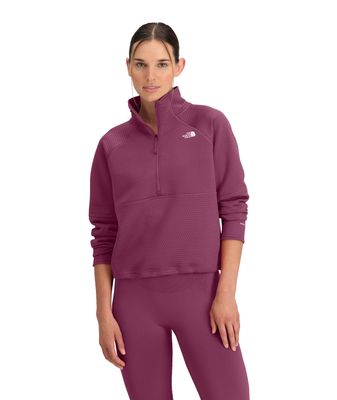 FRONT VIEW OF THE NORTH FACE WOMENS DOTKNIT™ THERMAL ¼ ZIP SWEATER WITH INSULATING FABRIC