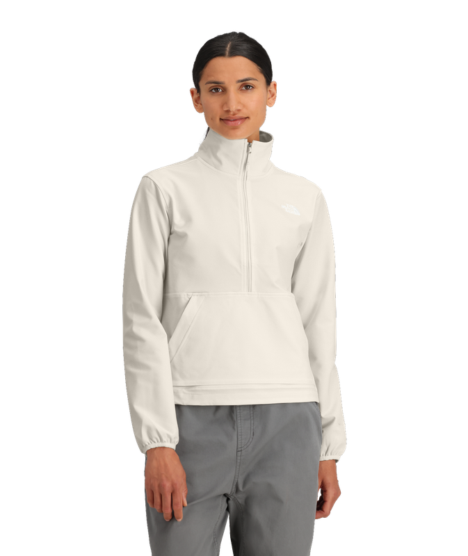 FRONT VIEW OF THE NORTH FACE WOMENS WILLOW STRETCH ½ ZIP SWEATER WITH HIGHLY WIND-RESISTANT FABRIC