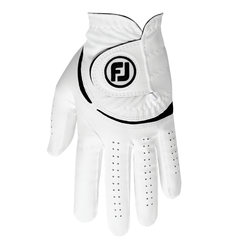 BACK OF HAND VIEW OF FOOTJOY WOMENS WEATHERSOF GOLF GLOVE WITH DURABILITY AND BREATHABLE MESH