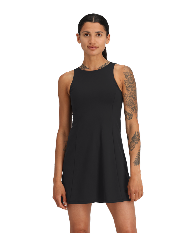 FRONT VIEW OF THE NORTH FACE WOMENS DUNE SKY DRESS WITH MOISTURE MANAGEMENT