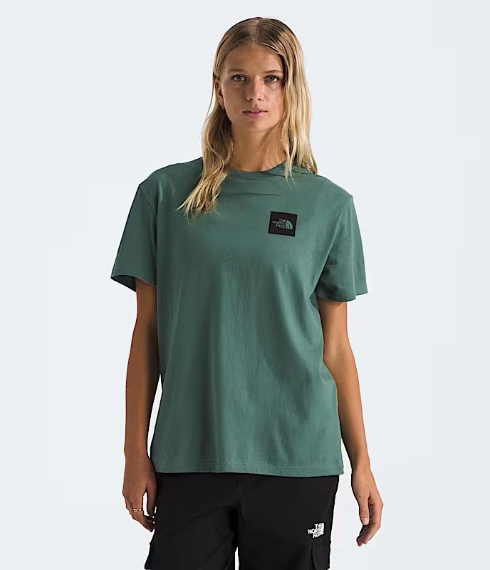 FRONT VIEW OF THE NORTH FACE WOMENS CORE BOX HALF DOME SHORT SLEEVE SHIRT WITH SOFT FABRIC