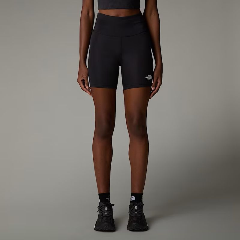 FRONT VIEW OF THE NORTH FACE WOMENS FLEX TIGHT SHORT WITH COMFORTABLE FIT AND ELASTIC WAISTBAND