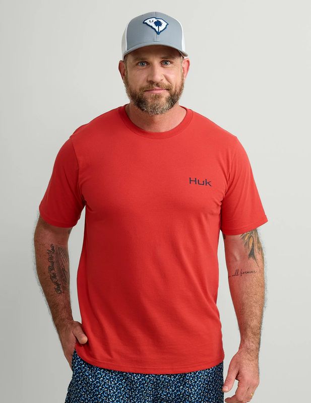 FRONT VIEW OF HUK MENS HUK KC AMERICANA SERIES SHORT SLEEVE SHIRT WITH ALL-DAY COMFORT