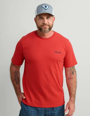 FRONT VIEW OF HUK MENS HUK KC AMERICANA SERIES SHORT SLEEVE SHIRT WITH ALL-DAY COMFORT