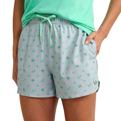 FRONT VIEW OF HUK WOMENS PURSUIT PRINTED VOLLEY SWIM SHORT WITH STRETCH FABRIC AND QUICK DRYING