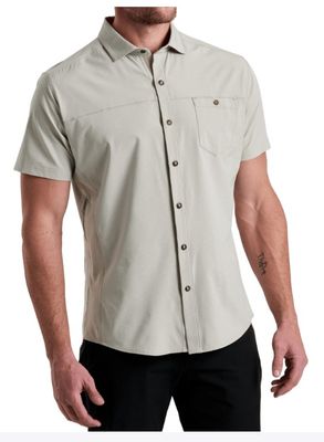 FRONT VIEW OF KUHL MENS OPTIMIZR SHORT SLEEVE SHIRT WITH QUICK-DRYING AND LIGHTWEIGHT PERFORMANCE