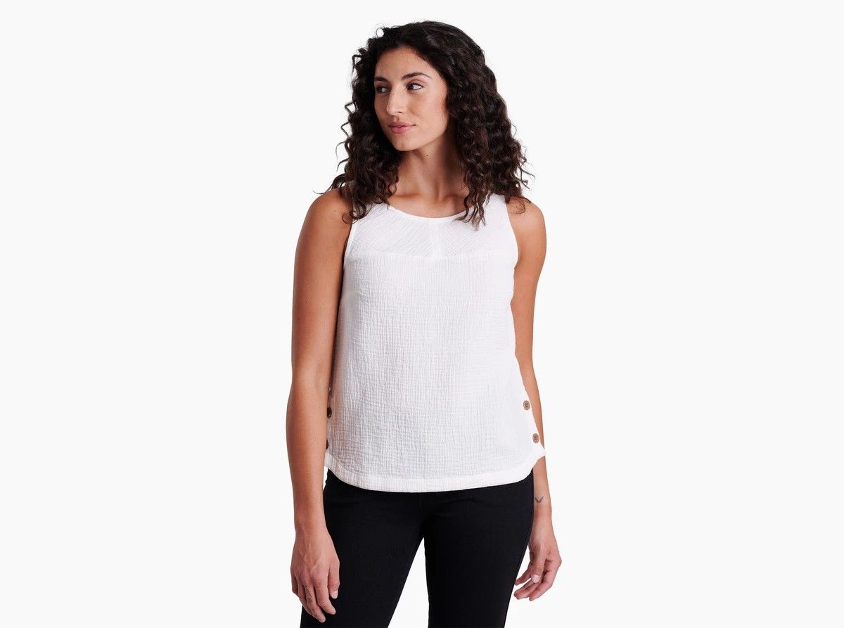 MAIN IMAGE OF KUHL WOMENS KLOVER TANK TOP IN WHITE SMALL WITH BREATHABILITY AND SOFT FABRIC