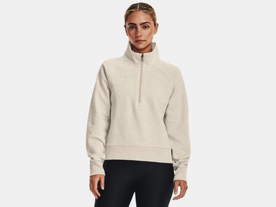 FRONT VIEW OF UNDER ARMOUR WOMENS UA RIVAL FLEECE 1/2 ZIP SWEATER WITH ULTRA-SOFT FABRIC