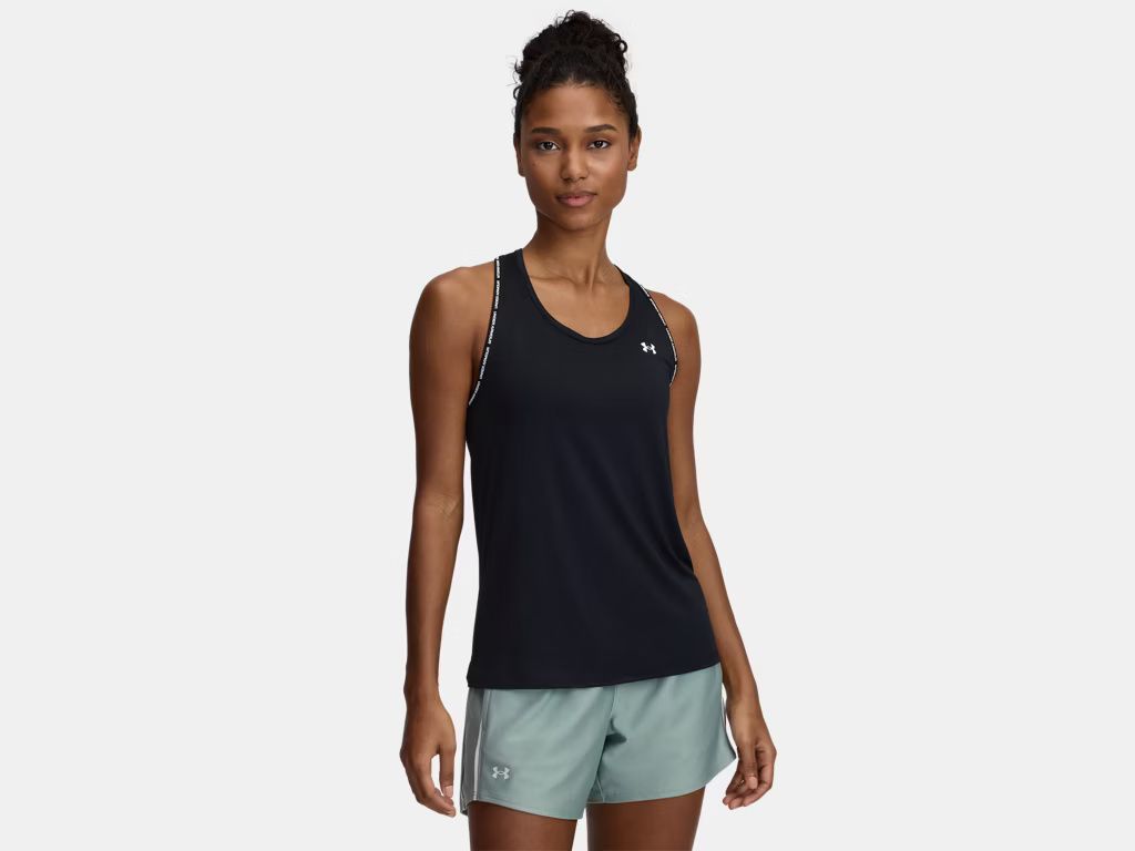 MAIN IMAGE OF UNDER ARMOUR WOMENS TECH KNOCKOUT TANK TOP IN BLACK/WHITE XS WITH FAST-DRYING