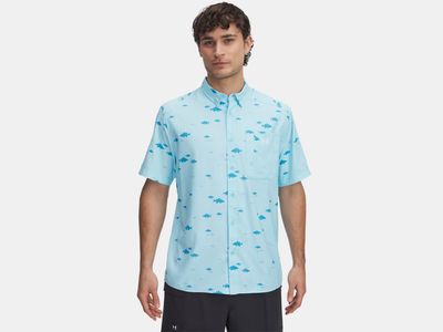 FRONT VIEW OF UNDER ARMOUR MENS UA DOCKSIDE SHORT SLEEVE SHIRT WITH VENTILATION AND FAST-DRYING