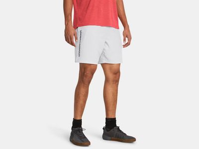 FRONT VIEW OF UNDER ARMOUR MENS UA TECH™ WOVEN WORDMARK SHORT WITH FAST-DRYING AND MOISTURE-WICKING