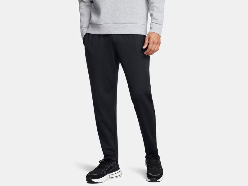 FRONT VIEW OF UNDER ARMOUR MENS UA MOTION TAPERED SWEATPANT WITH BREATHABILITY AND LIGHTWEIGHT