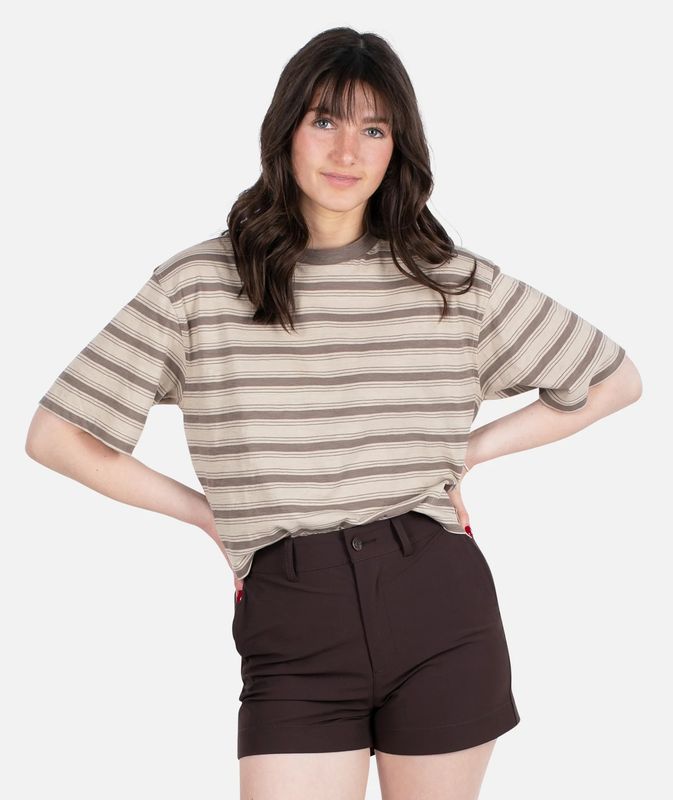 FRONT VIEW OF JETTY WOMENS AVALON STRIPED SHORT SLEEVE SHIRT WITH RELAXED FIT AND ALL-DAY COMFORT