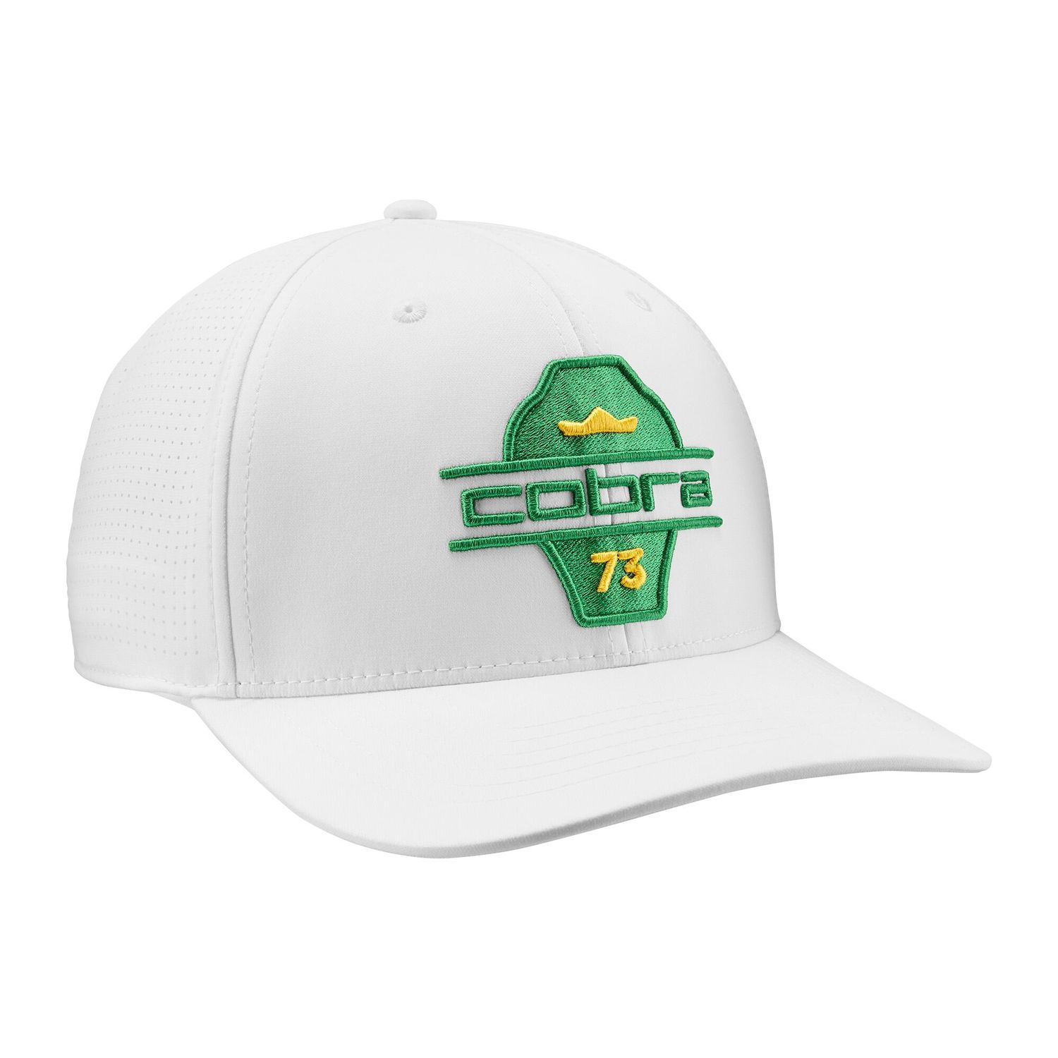 MAIN IMAGE OF COBRA MENS SPLIT TOUR HAT IN WHITE GLOW/ARCHIVE GREEN ADJUSTABLE WITH LIGHTWEIGHT