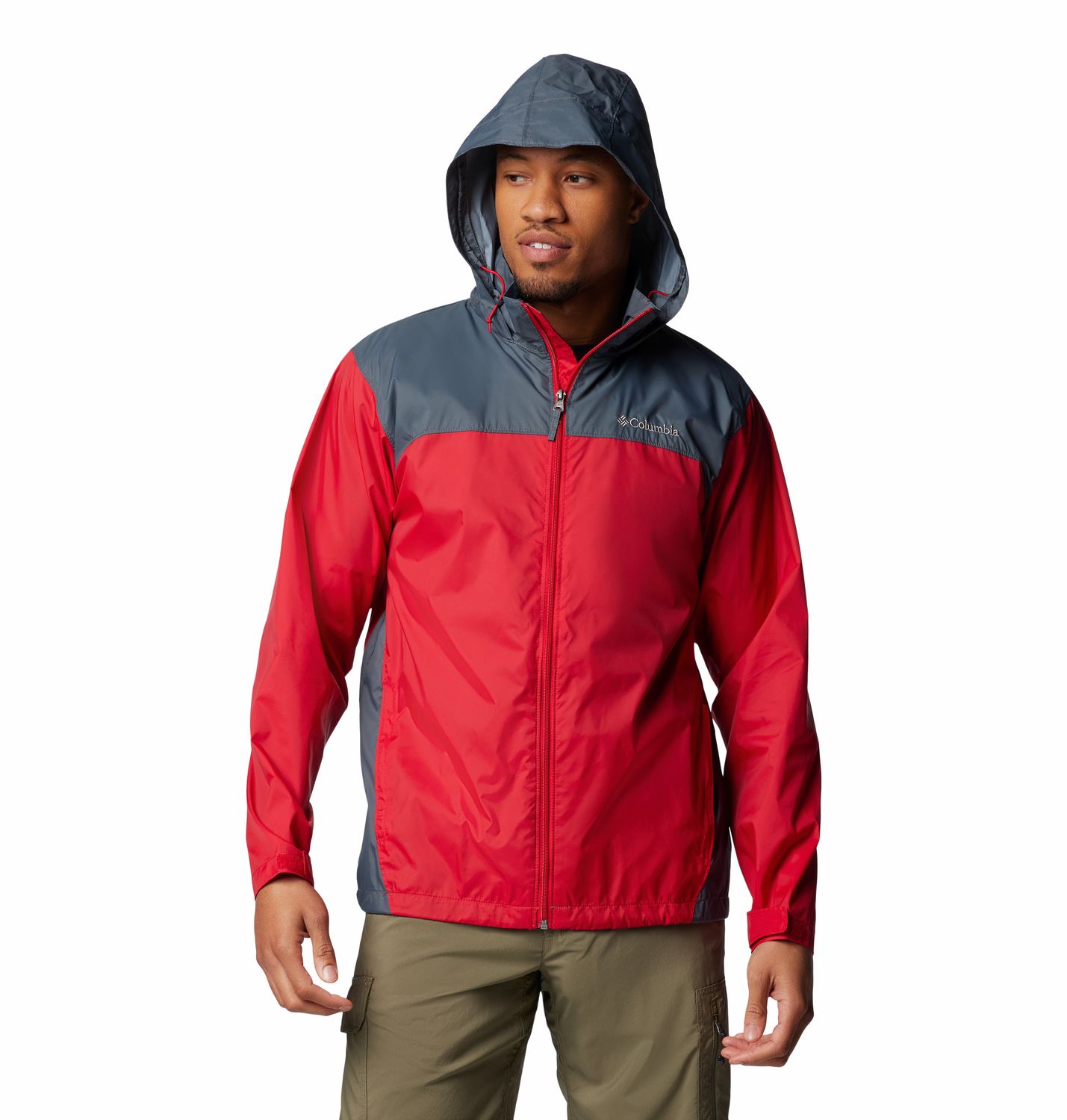 COLUMBIA MENS GLENNAKER LAKE RAIN JACKET 24, Color: MOUNTAIN RED/GRAPHITE, Size: MEDIUM