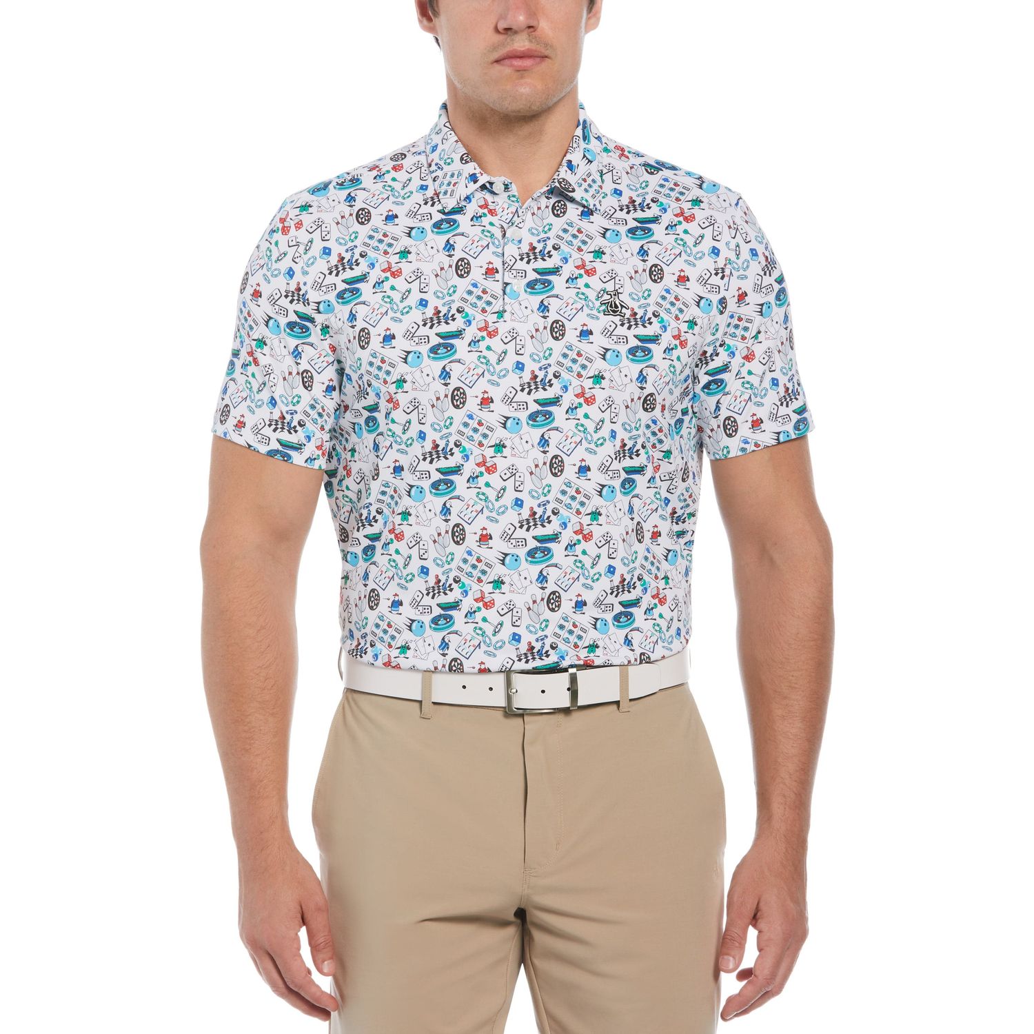 PENGUIN MENS ROADMAP ALL-OVER NOVELTY POLO 24, Color: BRIGHT WHITE, Size: SMALL