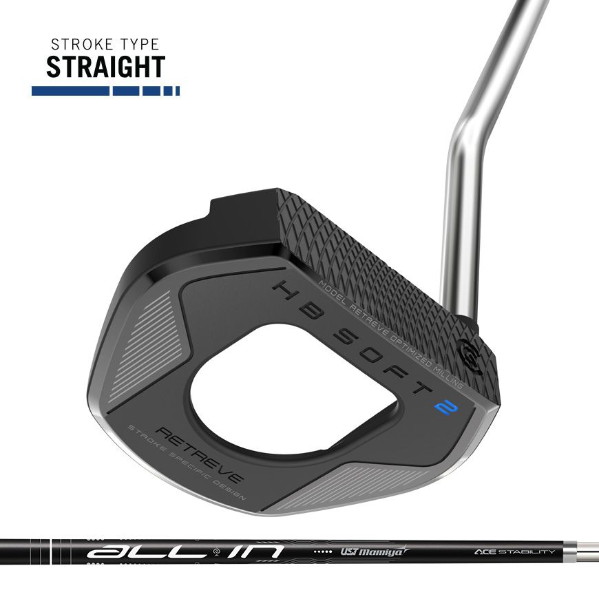CLEVELAND UNISEX HB SOFT 2 BLACK RETREVE SINGLE BEND PUTTER 25, Hand: RIGHT, Length: 35&quot;, Shaft: GRAPHITE/STEEL