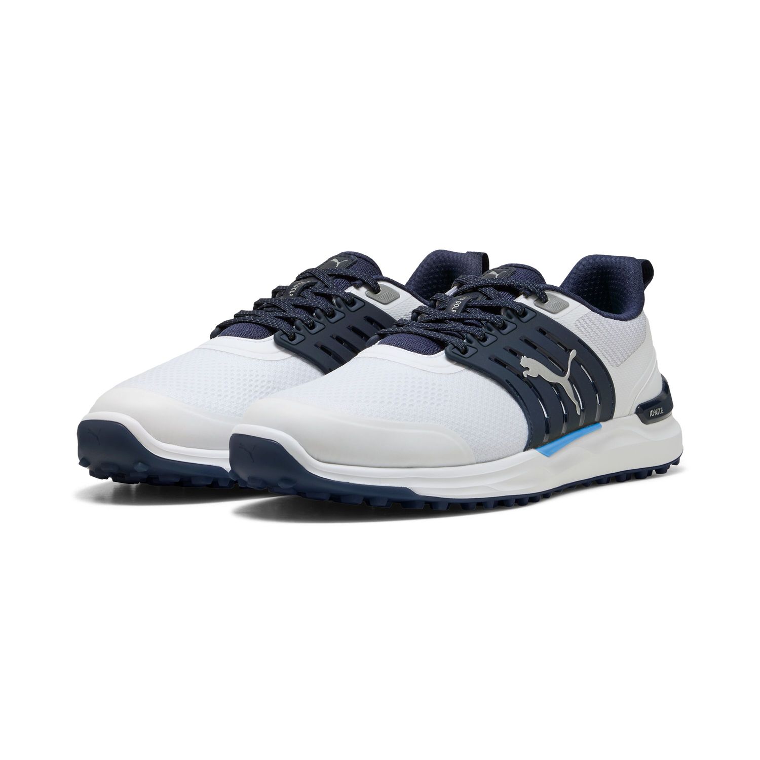 MAIN IMAGE OF PUMA MENS IGNITE ELEVATE 2 SPIKELESS GOLF SHOES IN PUMA WHITE/DEEP NAVY 10.5