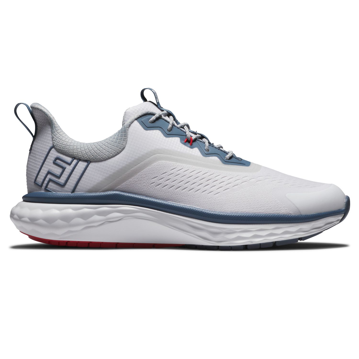 MAIN IMAGE OF FOOTJOY MENS QUANTUM SPIKELESS GOLF SHOES IN WHITE/BLUE/RED 10 WITH WATERPROOFING