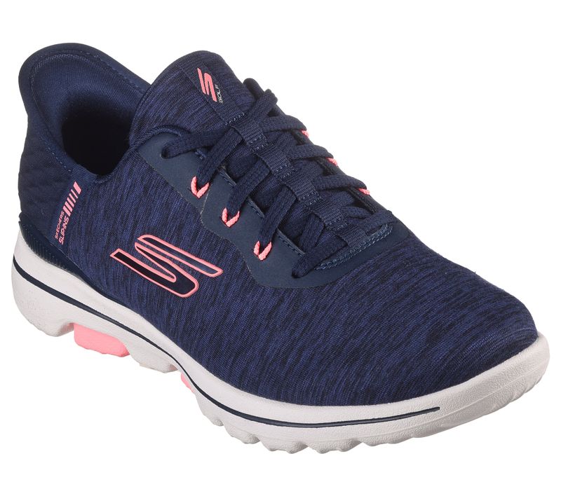 FRONT VIEW OF SKECHERS WOMENS GO GOLF WALK 5 SLIP INS SPIKELESS GOLF SHOES WITH SUPPORT