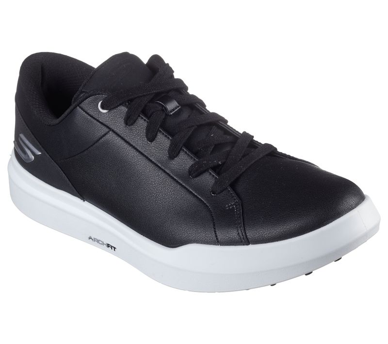 FRONT VIEW OF SKECHERS MENS GO GOLF DRIVE 6 GOLF SHOES WITH WATERPROOFING AND ROOMY COMFORT FIT