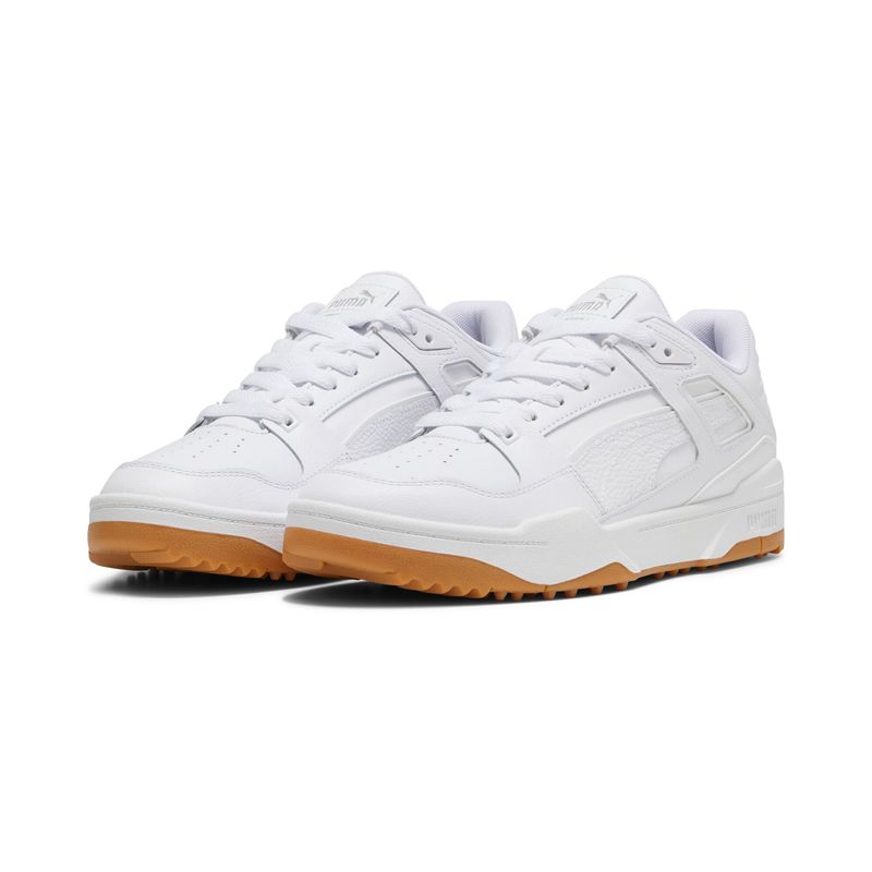 FRONT VIEW OF PUMA MENS SLIPSTREAM G SPIKELESS GOLF SHOES WITH WATERPROOF LEATHER AND TRACTION