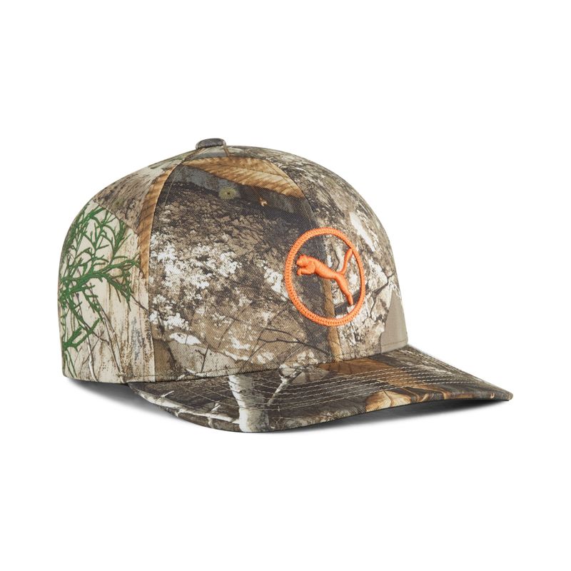 FRONT VIEW OF PUMA MENS REALTREE HAT WITH MOISTURE-WICKING SWEATBAND AND ALL-DAY COMFORT