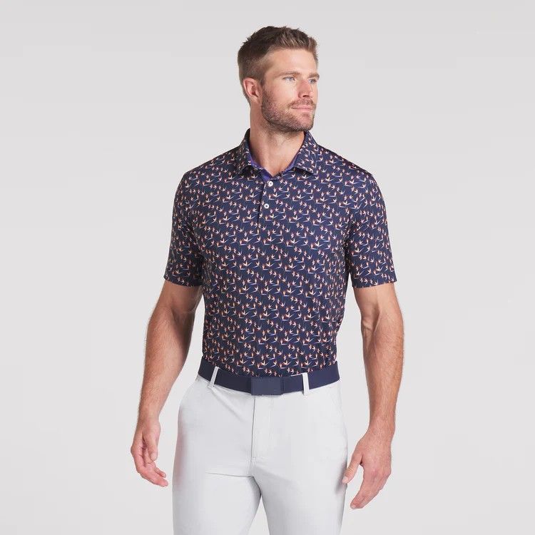 FRONT VIEW OF PUMA MENS MATTR PARADISE POLO WITH FAST-DRYING AND UPF 40 SUN PROTECTION