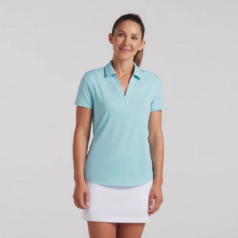 MAIN IMAGE OF PUMA WOMENS CLOUDSPUN PIPED SHORT SLEEVE POLO IN SAFE LAKE XXL WITH MOISTURE-WICKING