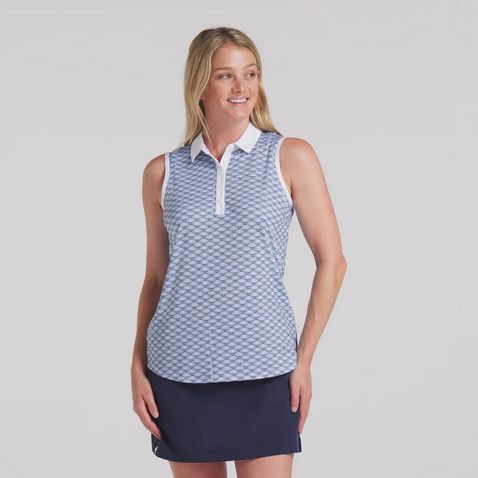 MAIN IMAGE OF PUMA WOMENS CLOUDSPUN SCALLOP SLEVELESS POLO IN WHITE GLOW XXL WITH FAST-DRYING
