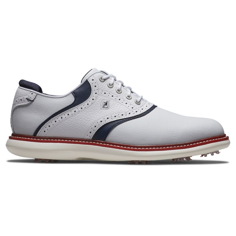 RIGHT VIEW OF FOOTJOY MENS COASTAL TRADITIONS SPIKED GOLF SHOES WITH WATERPROOFING