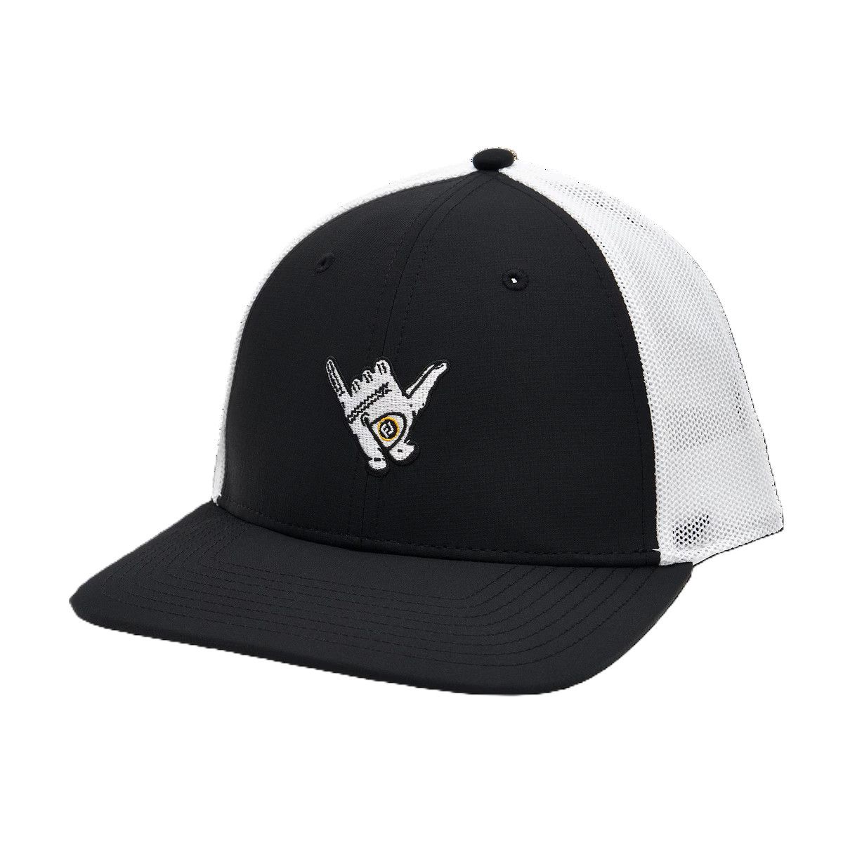 MAIN IMAGE OF FOOTJOY MENS SHAKA GLOVE TRUCKER HAT IN BLACK ADJUSTABLE WITH ADJUSTABLE SNAP