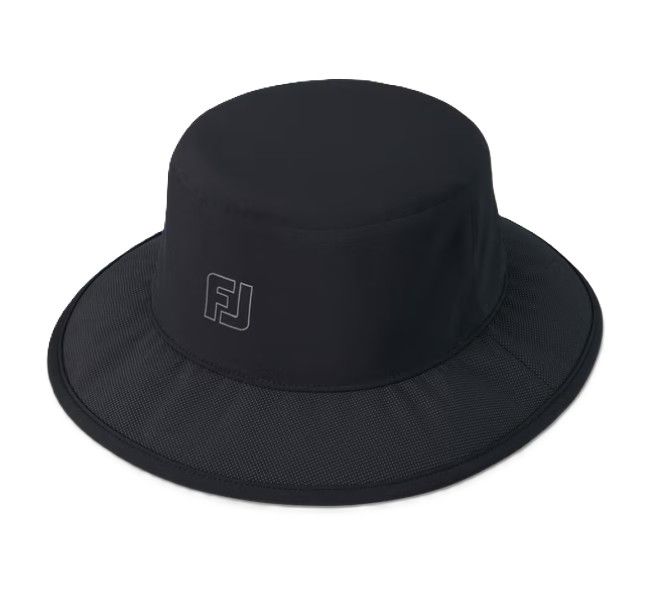 FRONT VIEW OF FOOTJOY MENS HYDROSERIES BUCKET HAT WITH COMFORT FIT AND 100% WATERPROOF