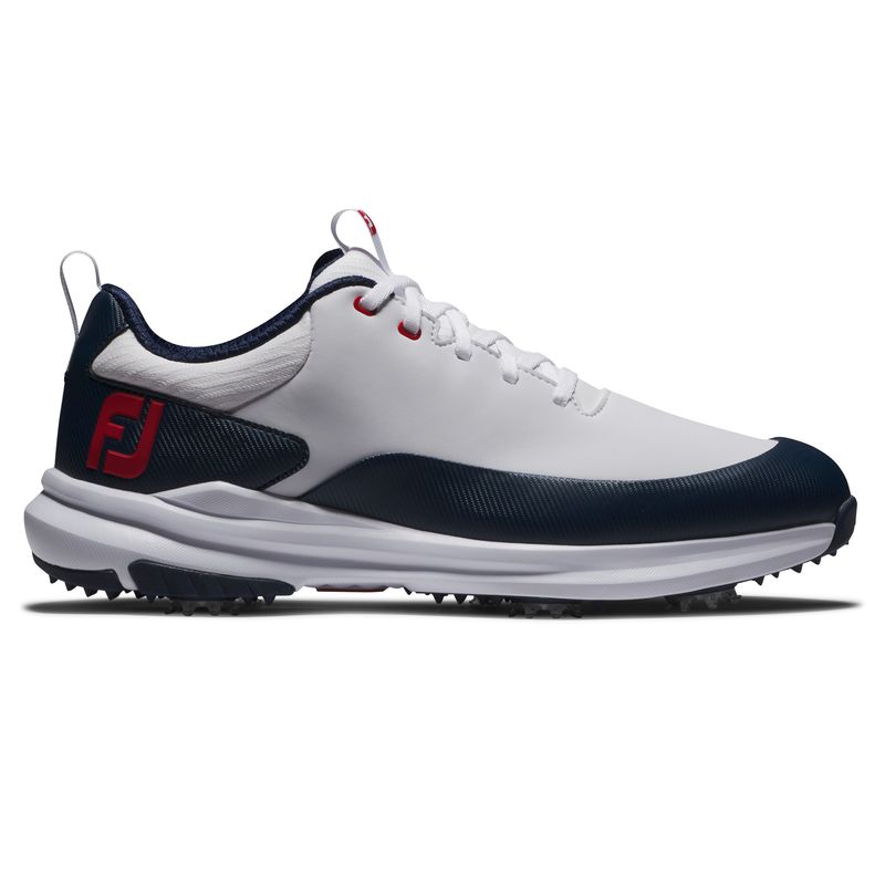 RIGHT VIEW OF FOOTJOY MENS TOUR RIVAL SPIKED GOLF SHOES WITH WATERPROOFING AND CUSHIONING