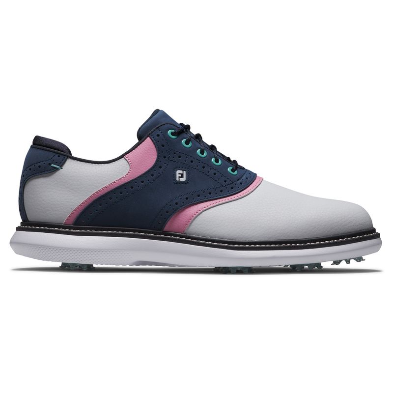 RIGHT VIEW OF FOOTJOY MENS NEW WAVE TRADITIONS SPIKED GOLF SHOES WITH WATERPROOFING
