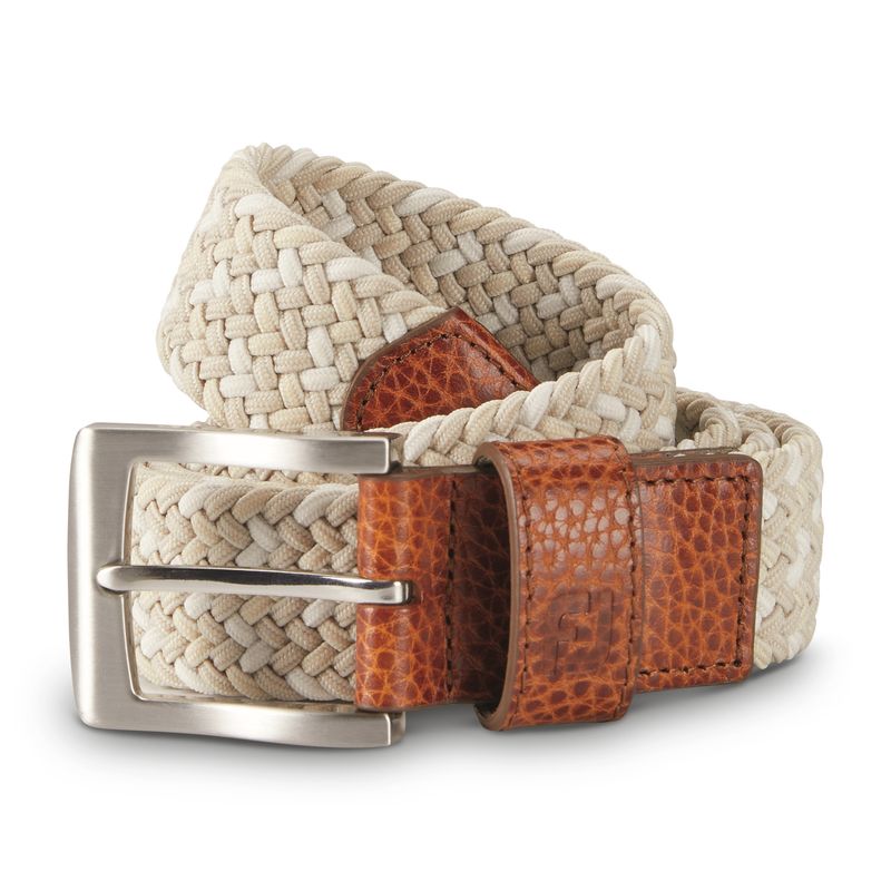 RIGHT VIEW OF FOOTJOY MENS WOVEN BELT WITH LEATHER TABS AND CLASSIC WOVEN STYLE