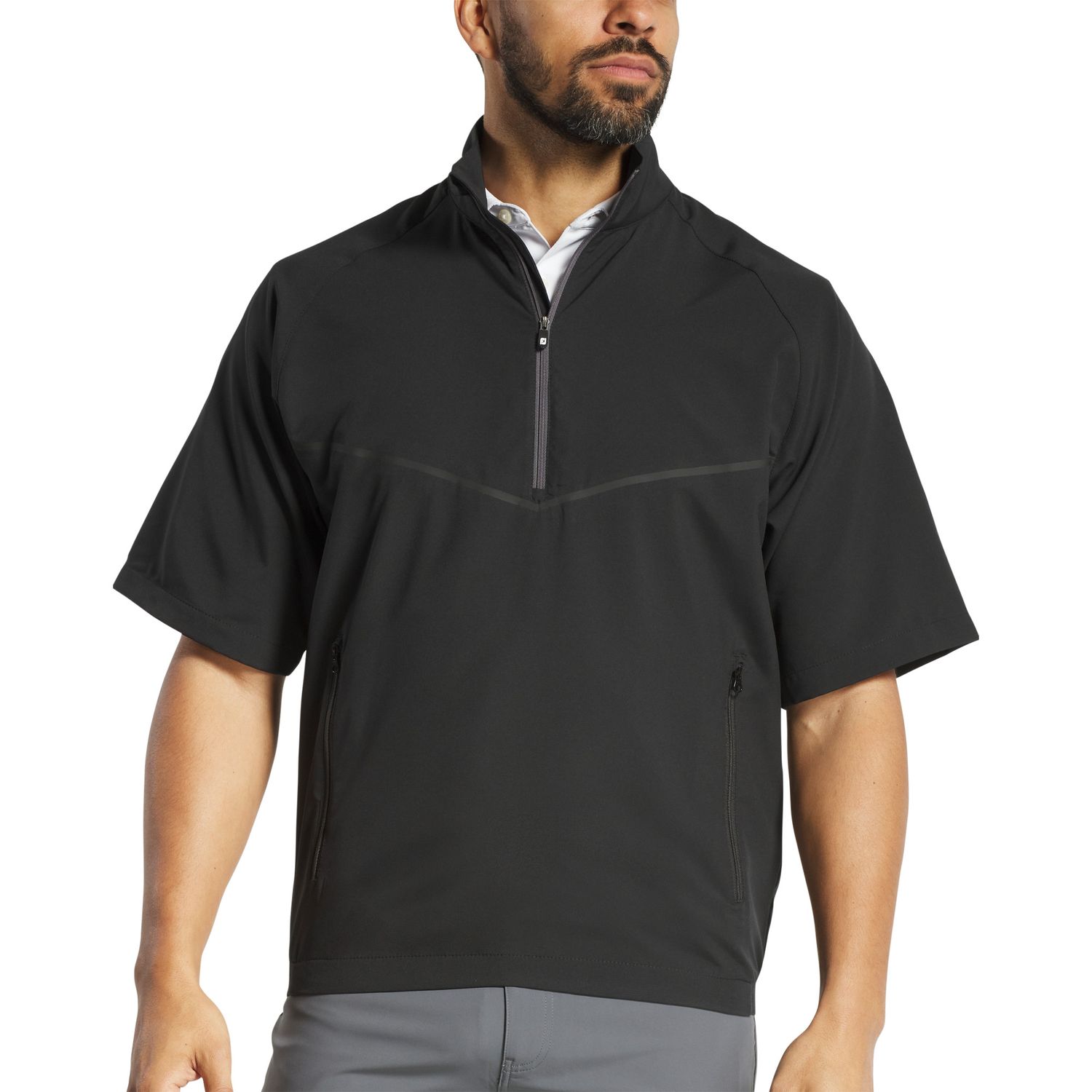 MAIN IMAGE OF FOOTJOY MENS ZEPHYR SHORT SLEEVE WINDSHIRT COLD WEATHER WEAR IN BLACK LARGE